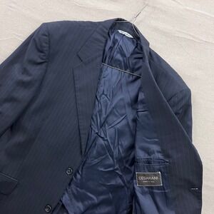 Cesarani Blazer Mens Navy Blue‎ Pinstripe Super 100 Wool Made in Italy 2-Button